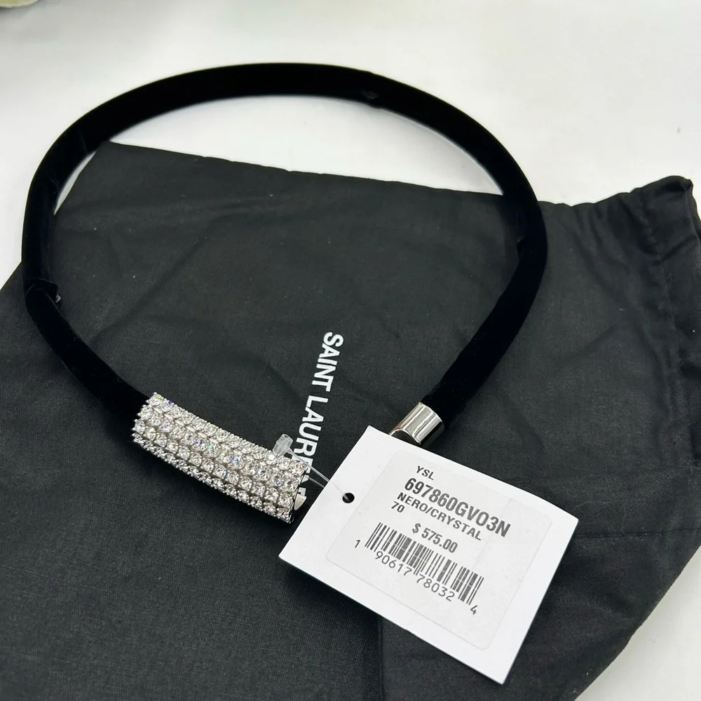 Saint Laurent ysl women's Black Velvet Choker necklace with Silver crystals